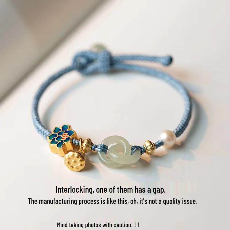 Girls' Interlocking Ping An Knot Bracelet, Hetian Jade, Woven Hand Rope, Best Friend Gift