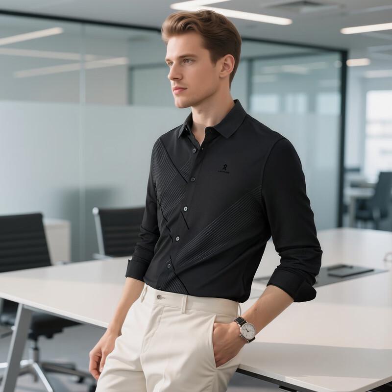 

MONTAGUT Men s Cashmere Silk Blend Business Casual Lapel Shirt 52