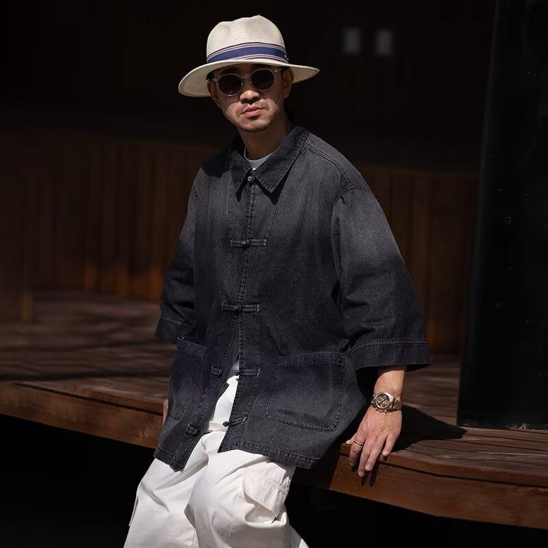 Summer New Chinese Style Vintage Denim Jacket For Men And Women, Loose Retro Button Washed Denim Top