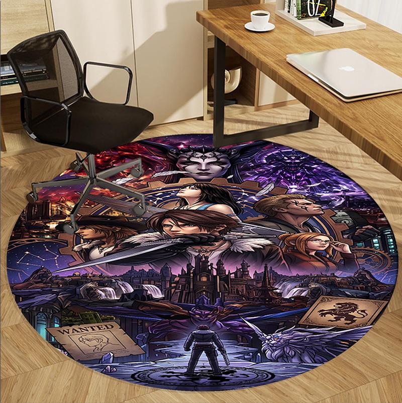 Final Fantasy Pattern Round Rug, Indoor/Outdoor Mat, for Picnic, Gameroom, Bedroom, Office, Living Room, Home Decor Carpet, Birthday Gift