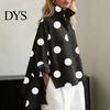 Textured Fabric Shirt Polka Dot Denim for Women Loose Fit Button-Down Top with Casual Outerwear Chest Pockets Oversize Spring Summer Fashionable