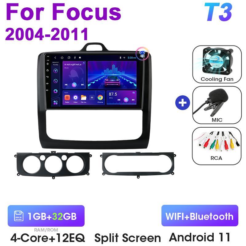 2 Din Android 12 Car Radio For Focus 2 3 Mk2 Mk3 2004 - 2011 Multimedia Video Player GPS 4G Carplay Auto Stereo DVD QLED RDS DSP