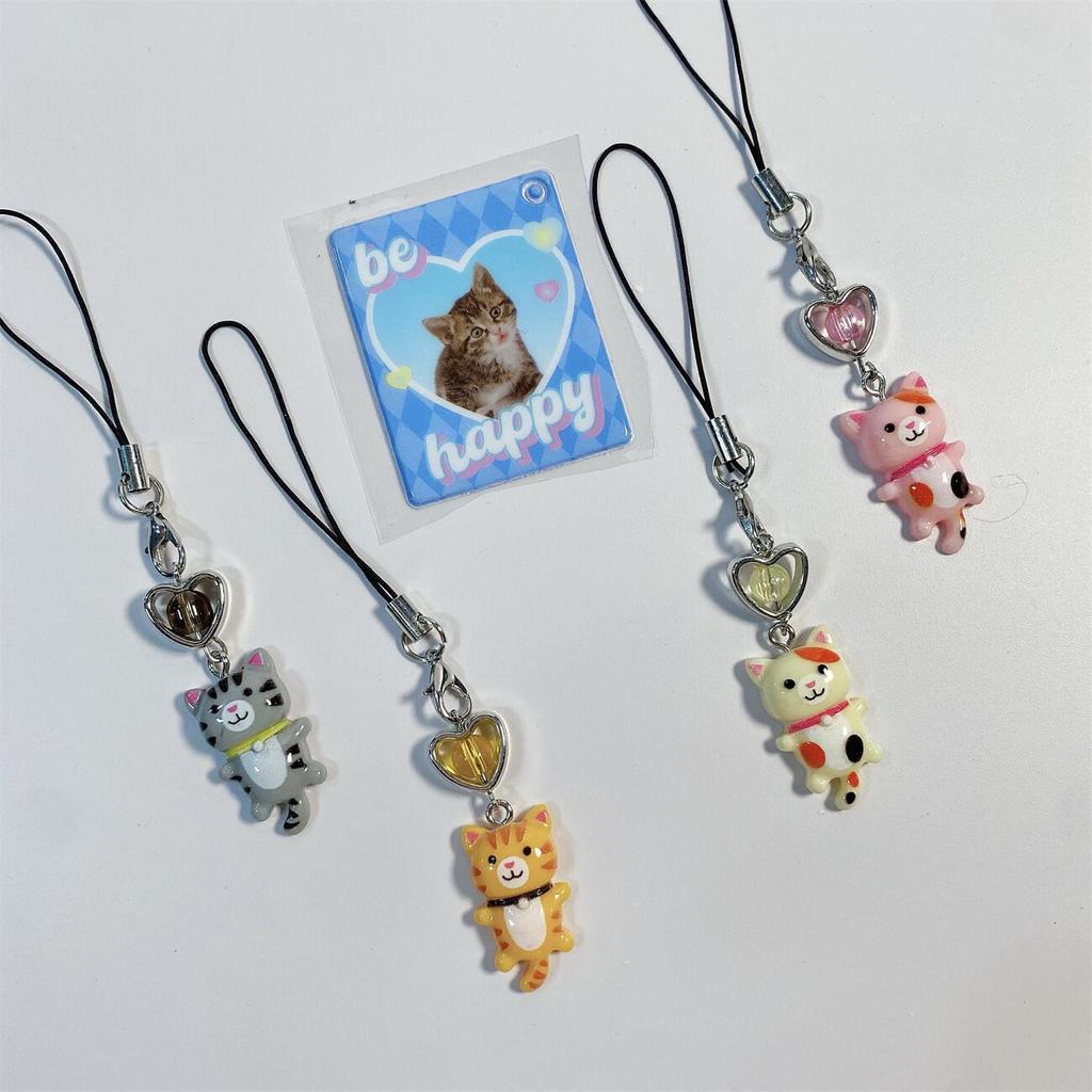s 1 Piece Cute Cat Love Heart Mobile Phone Charms Fashion Beads Girls Keychains Lanyard for Keys Bag Decorations Strap