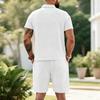 Men's Summer 2 Piece Outfit, Waffle Knit Polo Shirt and Elastic Waist Shorts, Casual Tracksuit for Beach Streetwear