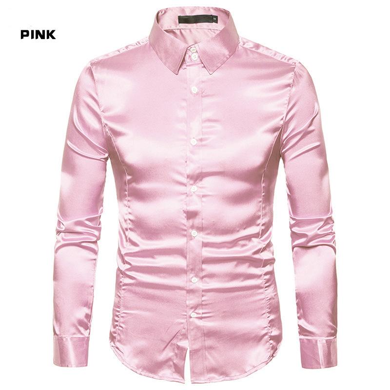 New Spring And Autumn Winter Men'S Solid Color Casual Shirt Men'S Fashion Trend Bright Face Collar Long Sleeve European Size Shirt