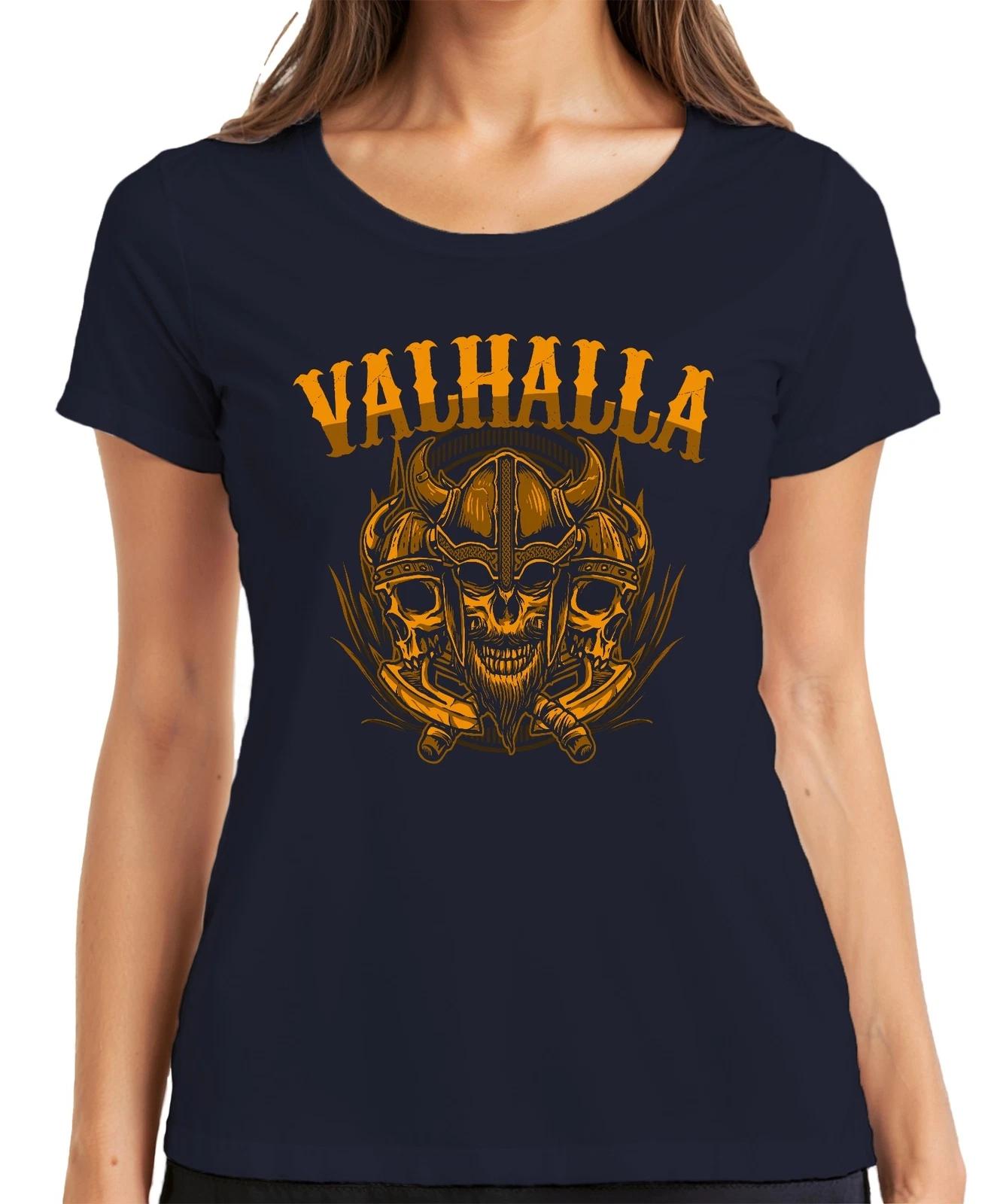 Valhalla Wikinger Totenkopf Helm Äxte Nordisch Mythologie Runen Damen T-Shirt XL