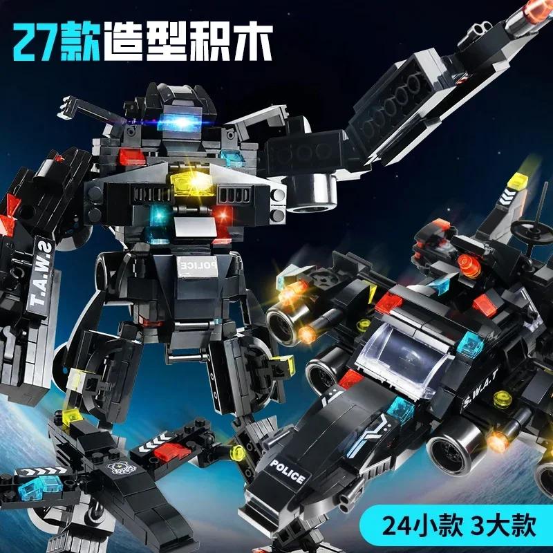 8in1 SWAT Police Station Command Truck Model Building Blocks City Helicopter Bricks Kit Educational Toys for Children