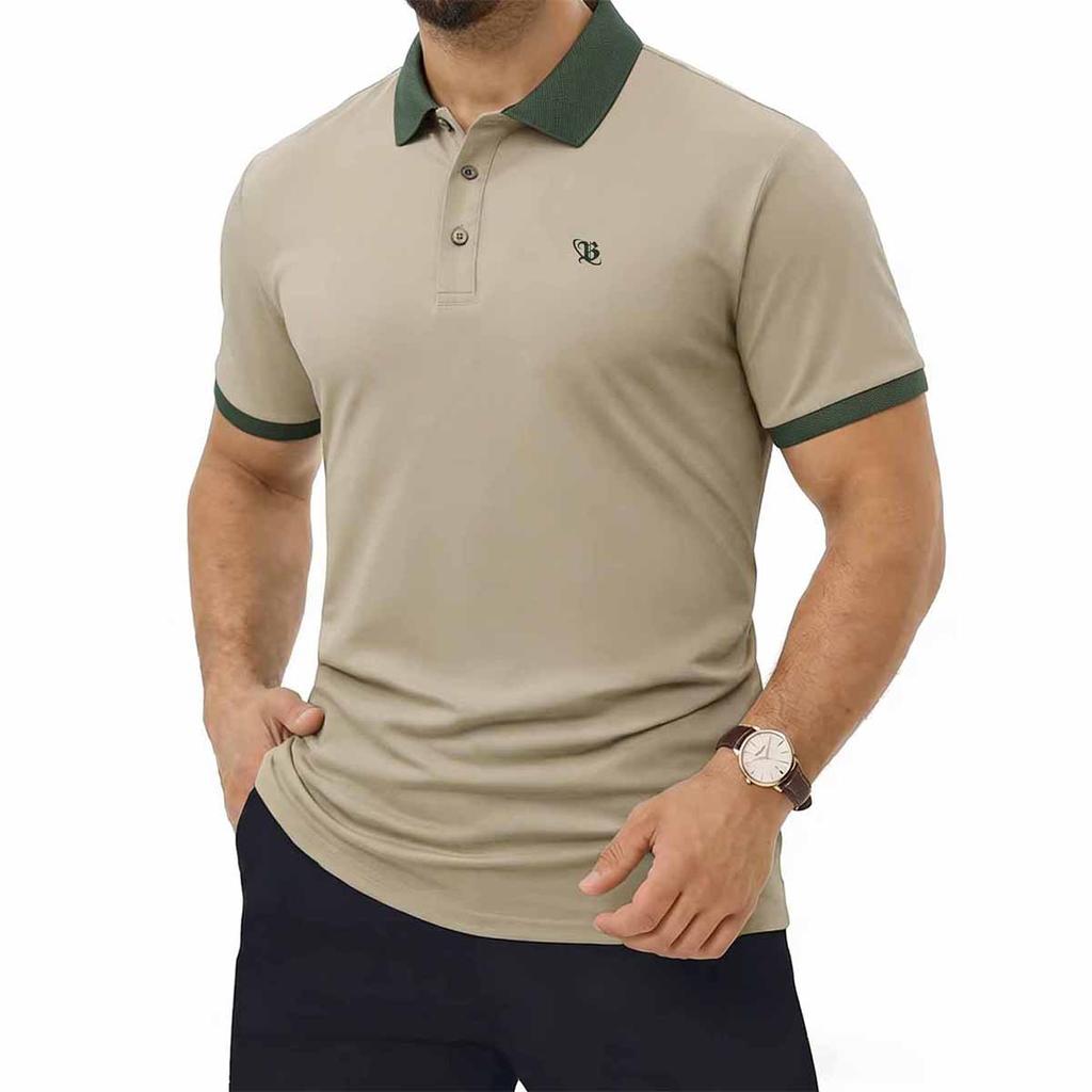 Men's Casual Short Sleeve Polo with Contrast Collar
