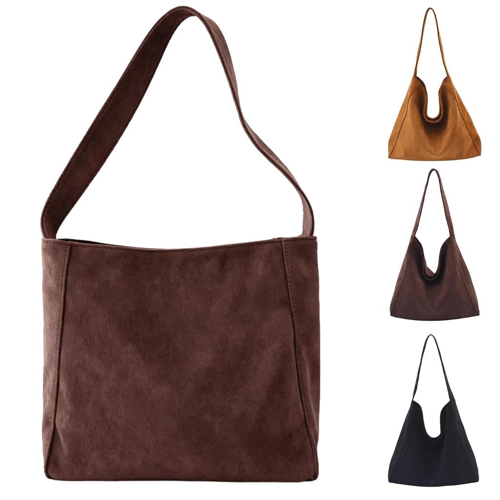 Basicpower Suede-Look Tote Bag for Women, Large Capacity: Bucket-Shaped Handbag, Suede, AutumnWinter, Shoulder Bag, Simple, Solid Color, A4 Size,