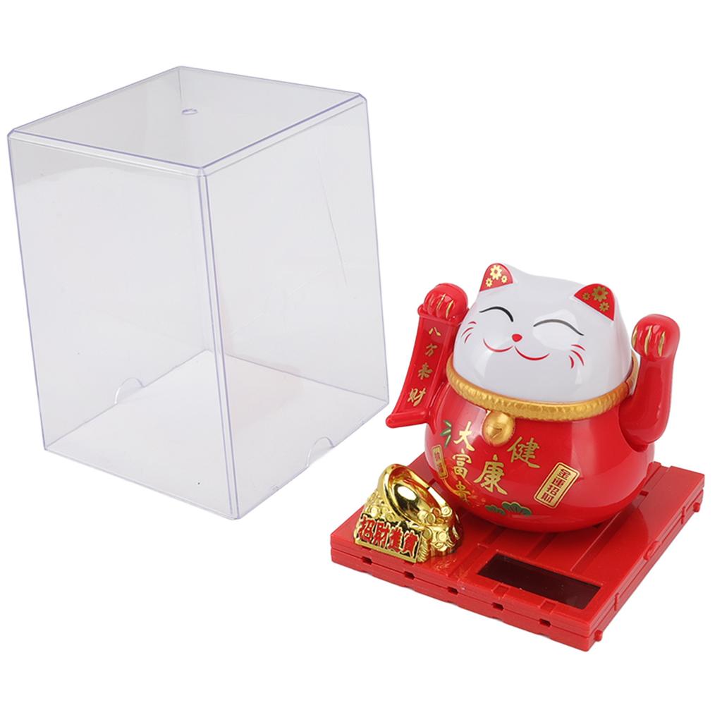 Solar Powered Waving Red Fat Cat Good Luck Wealth Welcoming Lucky Fortune Cat Home Room Office