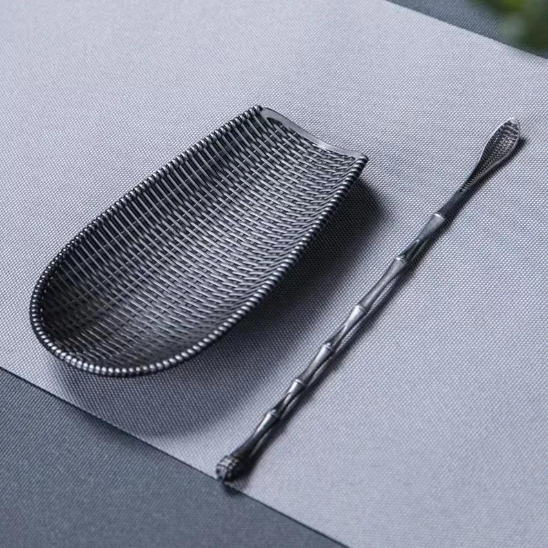 Alloy Weaving Chaze Tea Shovel Set Handmade Dustpan Shape Coffee Bean Taking Tools Traditional Kung Fu Tea-scoop Accessories