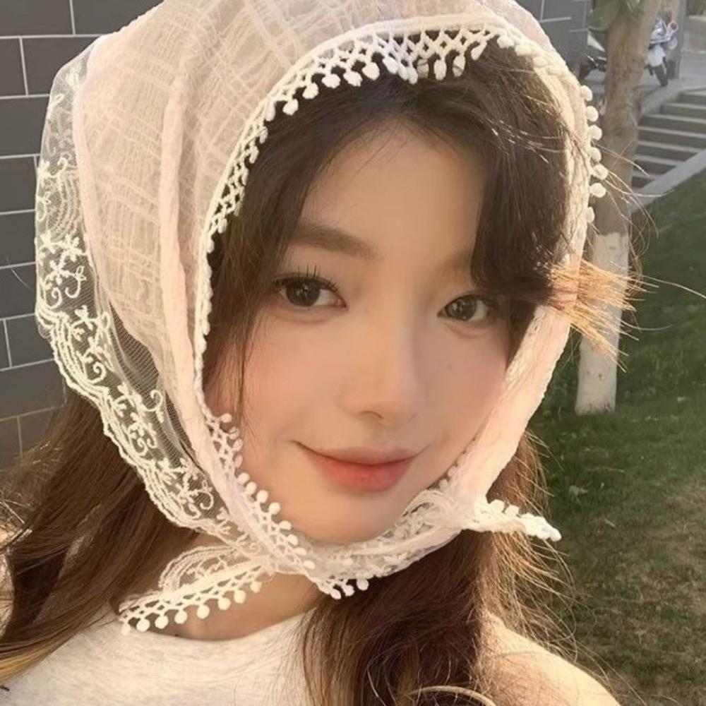 Colorful Lace Scarf Headband Flower French-style Hair Scarf Triangle Headscarf Daily Wear