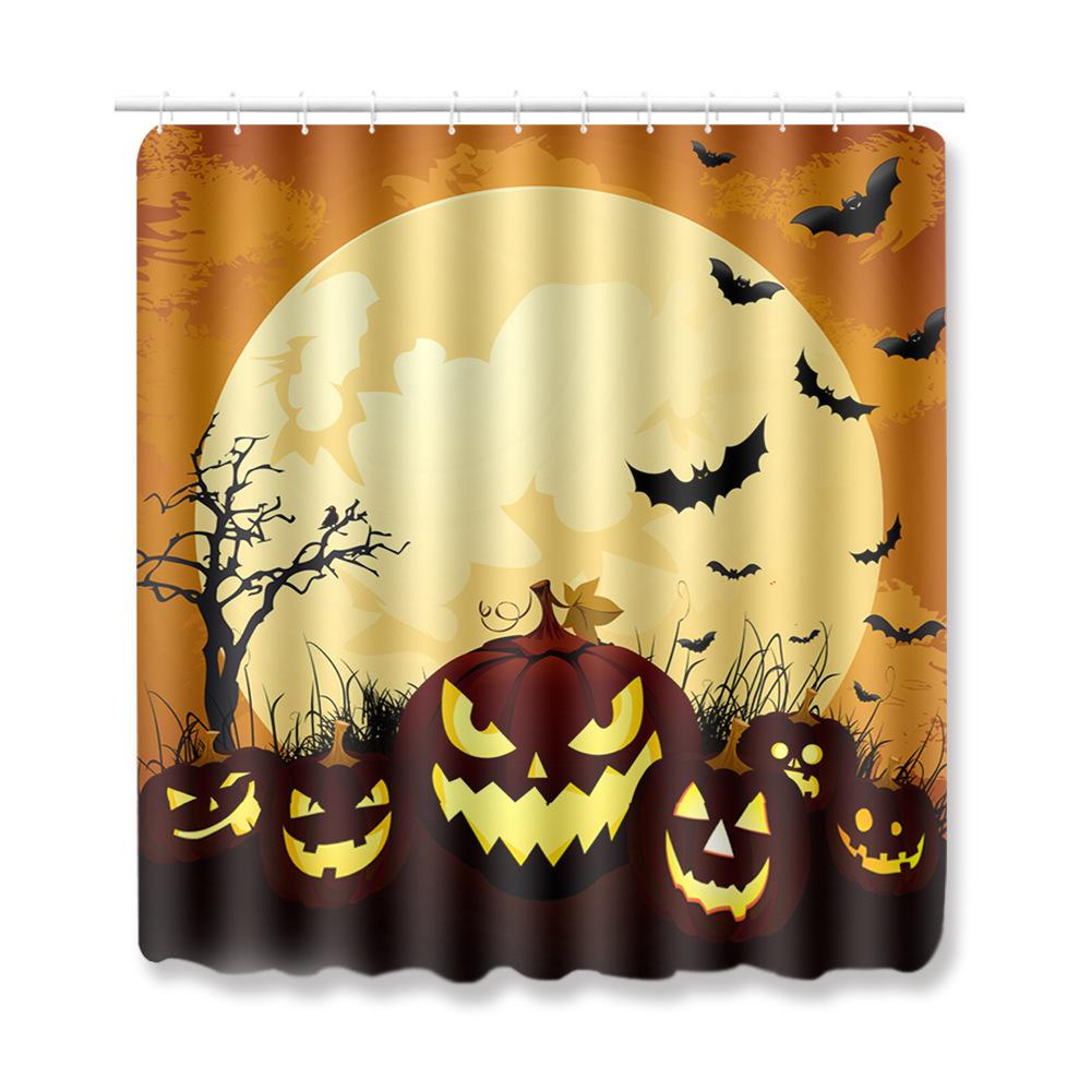 Halloween Shower Curtain Floor Mat Combination Four-Piece Set Bathroom Toilet Carpet Door Mat