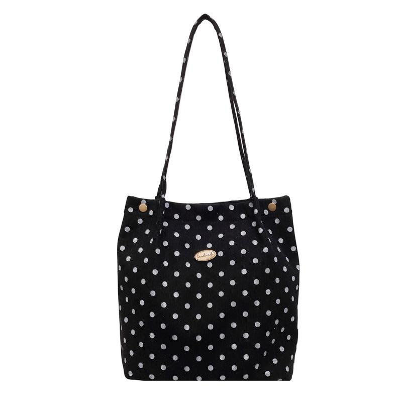 Polka Dot Velvet Tote Bag for Women Stylish Shoulder Handbag Elegant Office Work Purse