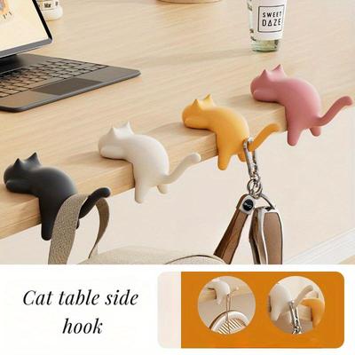 Cute Cat Storage Hooks Durable Plastic Wall-Mounted Organizer Hook for Desk, Dorm, Office