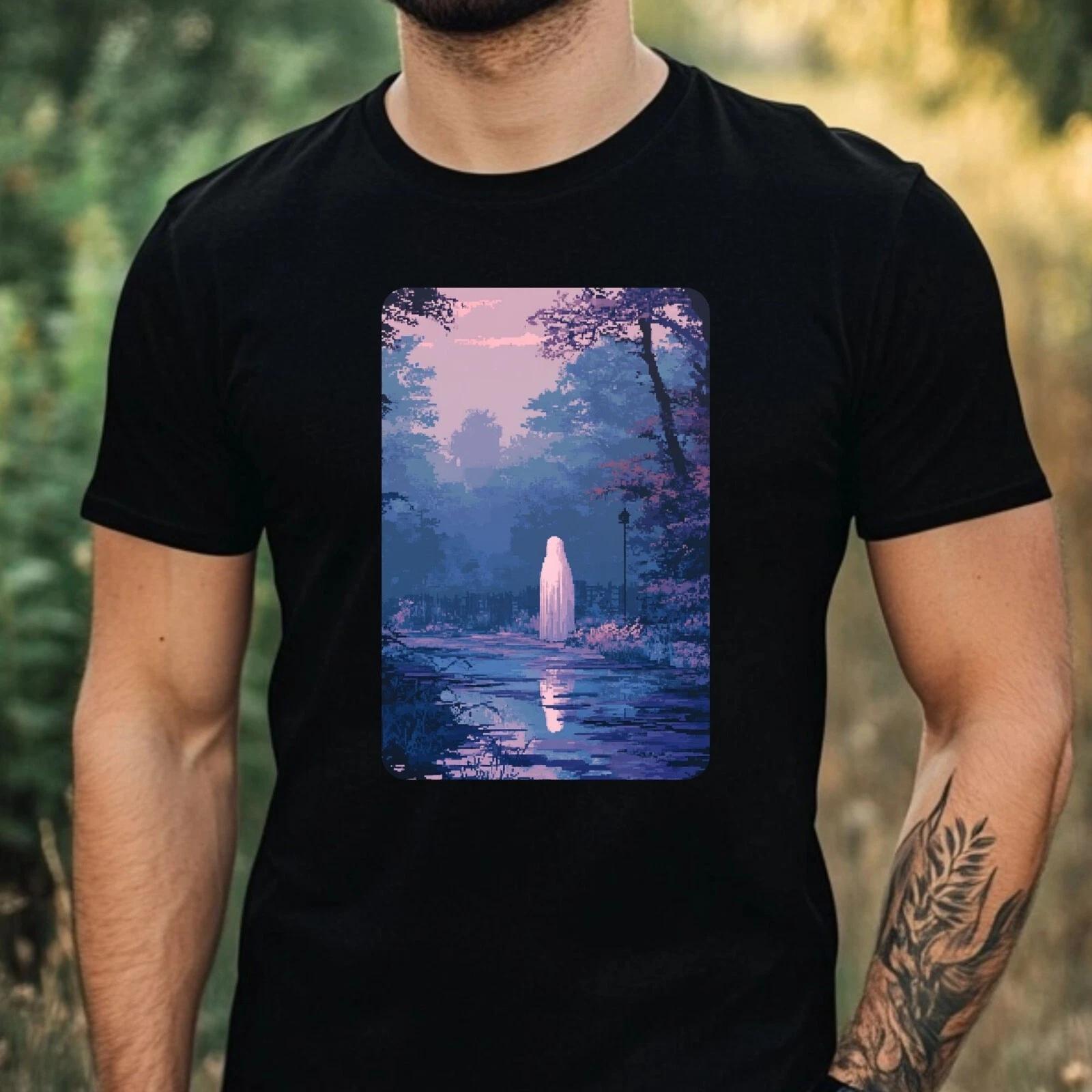 T-Shirt Herren Geist Pixel Art Motiv Baumwolle Größe XS bis 5XL XS