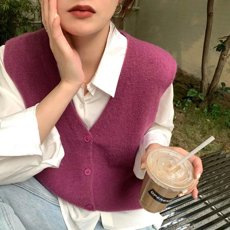 Vest for Women Cotton Winter Sleeveless Tops Knitted Sweater Vest Oversize Casual V-neck Vest