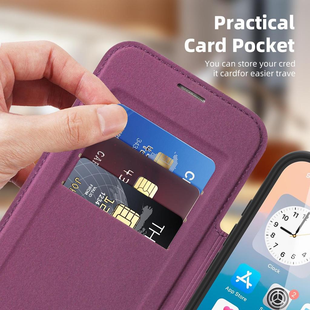Lingdun Leather Magnetic Card Slot Case for iPhone 17 Pro Max with Electroplated Finish
