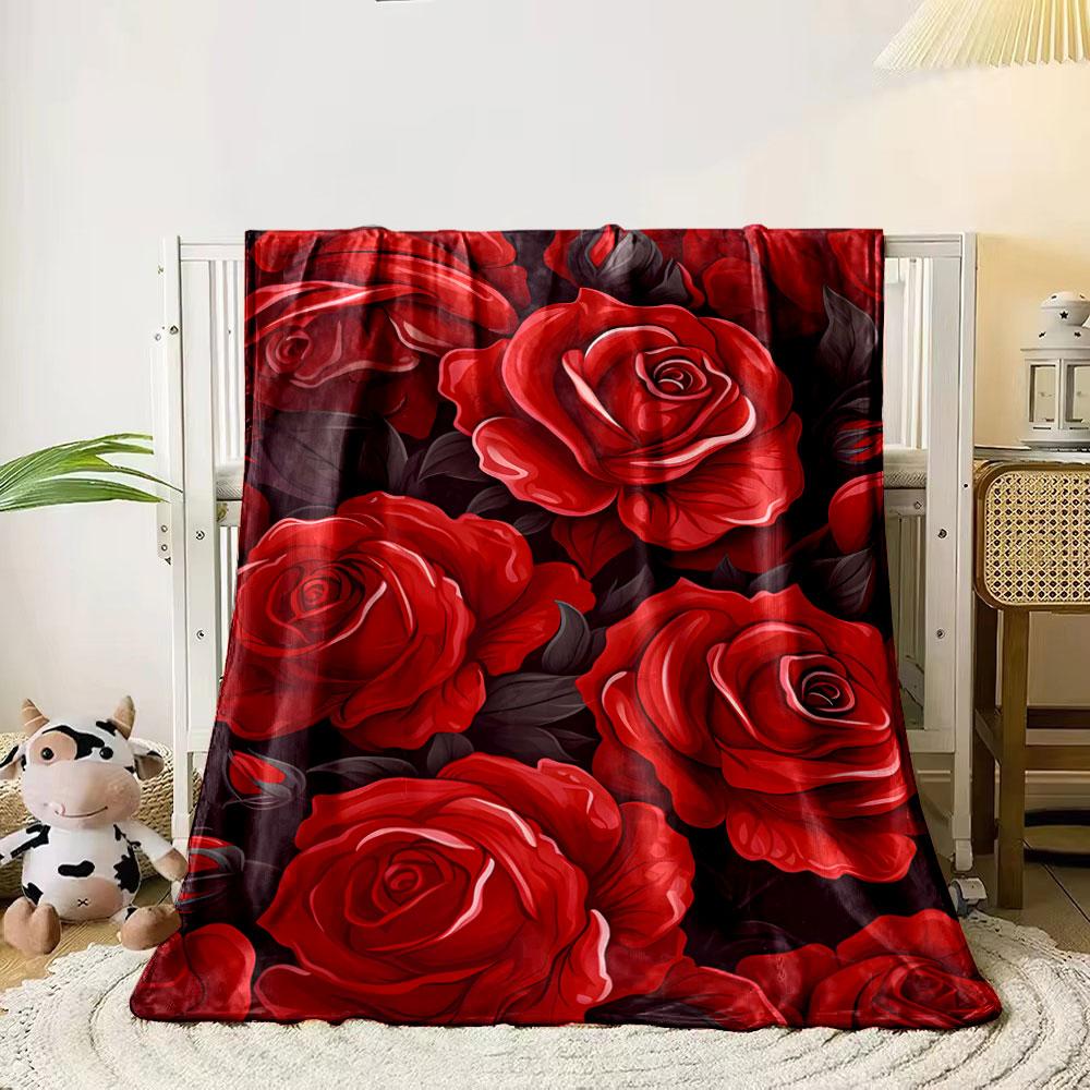 

Vivid red roses with dark green leaves on a deep background. for all seasons blanket lunch break throw gift 80cm x 120cm