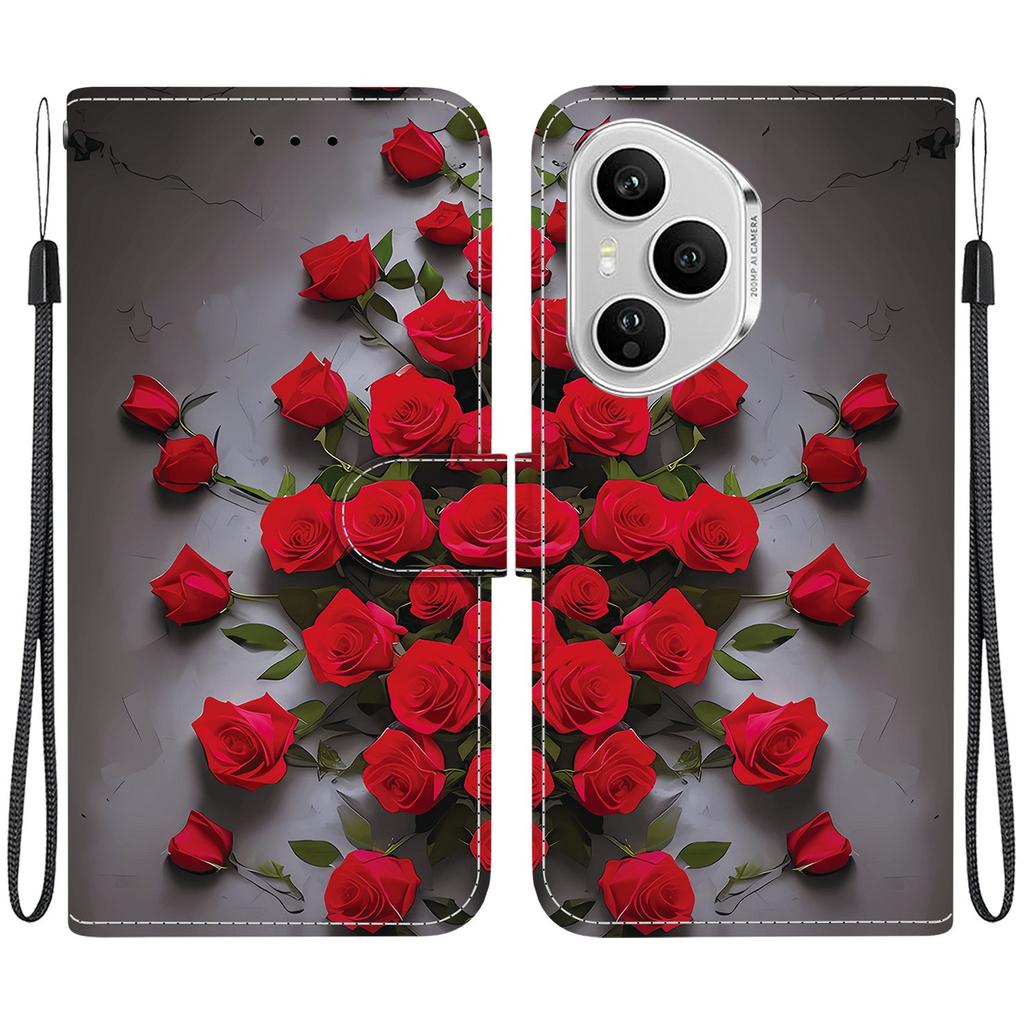 For Honor 400 Pro 5G (Global) Leather Case Stand Wallet Pattern Printing Phone Cover with Wrist Strap