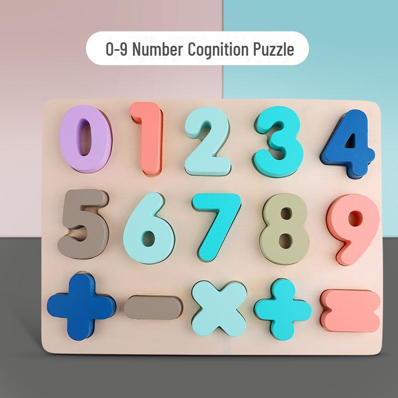 Children's Educational Wooden Jigsaw Puzzle Board for Number and Letter Shape Recognition