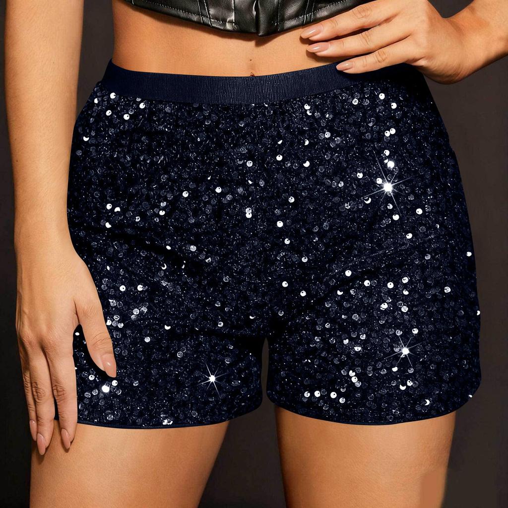 Sequin Shorts For Women Elastic High Waisted Casual Fashion Sparkly Glitter Short Pants For Party Clubwear
