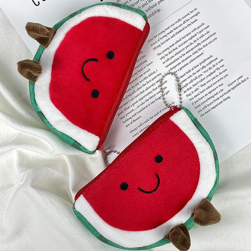 Drăguț creativ moale de pluș cu fermoar monede portofel Cartoon pepene verde diverse organizator husă portabilă căști depozitare geantă cadouri