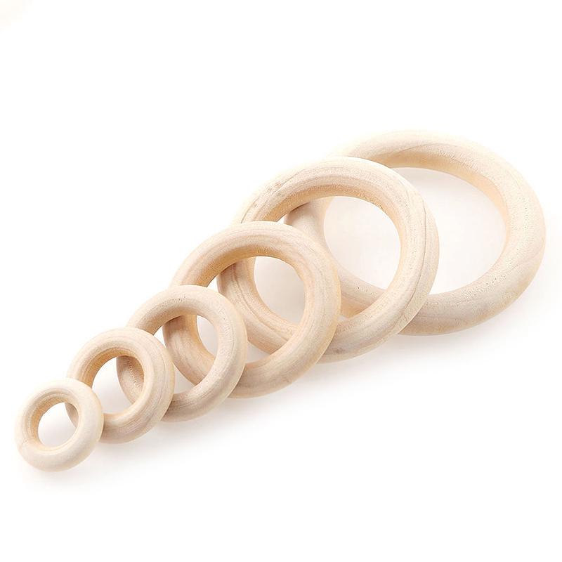 50Pcs Wooden Beads Pendant Connectors Circles Rings Beads Natural Wood Ornament