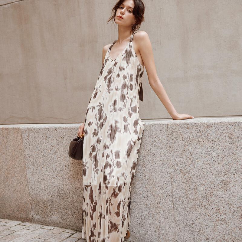 ELLE Women s Watercolor Print Strappy Maxi Dress M