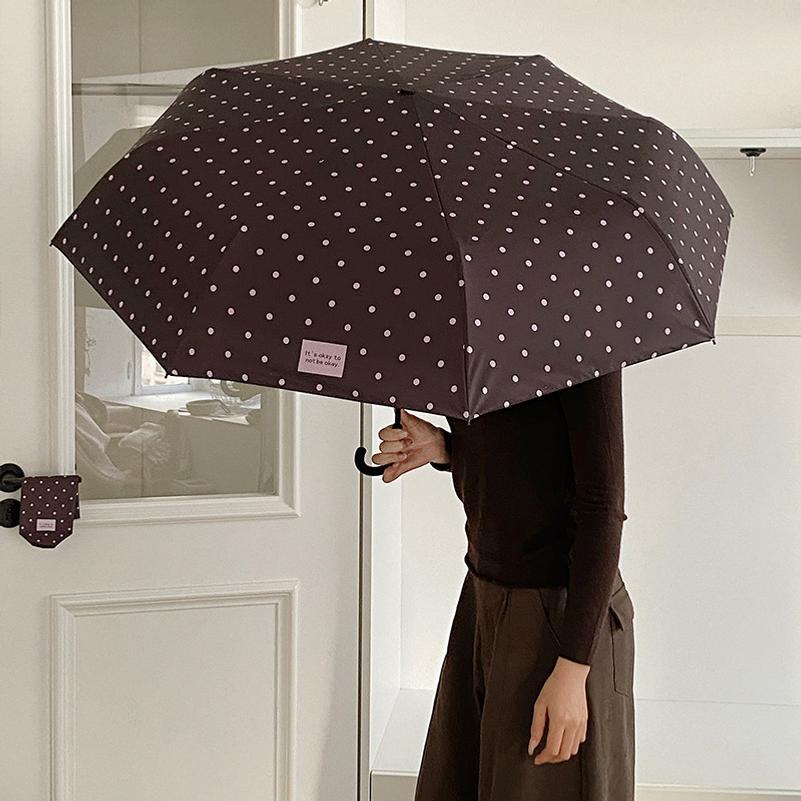 New Cute Polka Dot UV Protection Folding Umbrella Korean Style Portable Black Rubber Sunshine Umbrella For Rainy & Sunny Day