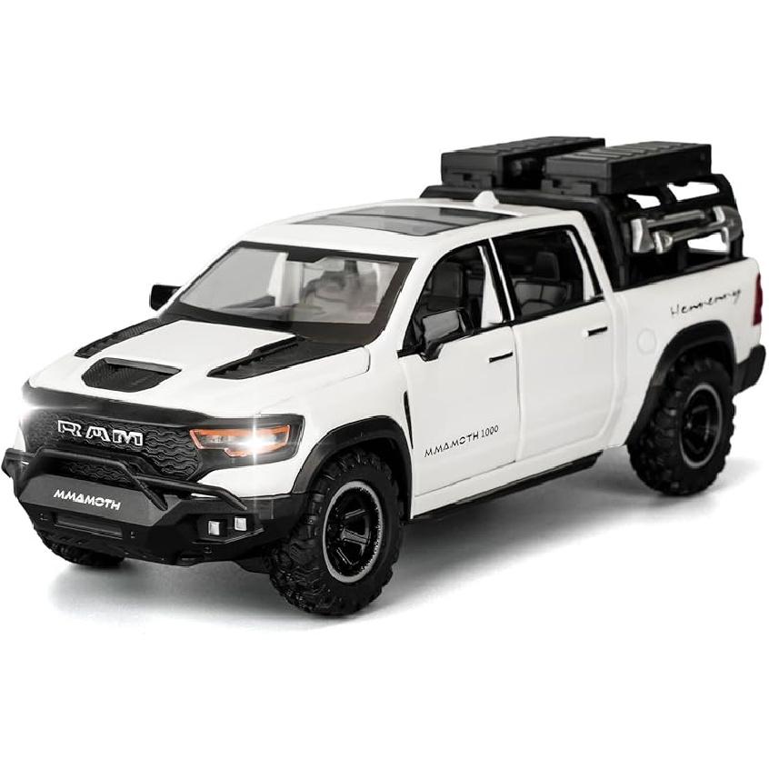 BDTCTK Dodge Ram Mammoth Pick-Up Truck Model Car, Zinc Alloy Pull Back Toy car with Sound and Light for Kids Boy Girl Gift(Red)