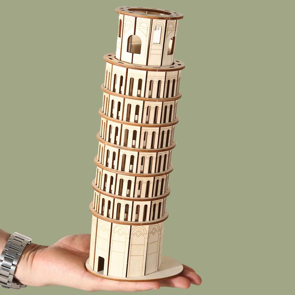 3D Wooden DIY Three-dimensional Pisa Leaning Tower Puzzle Adult Unzip Assembling Holiday Gift Decoration Model