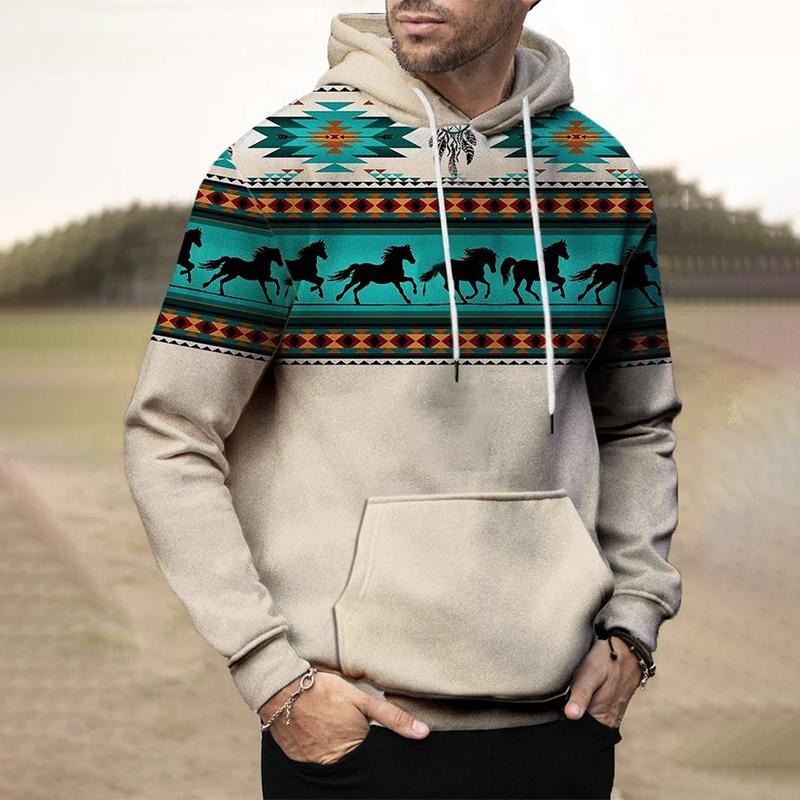 Spring and Autumn Men's Plus Size Fashion Southwest Ethnic Style Comfortable Hoodie