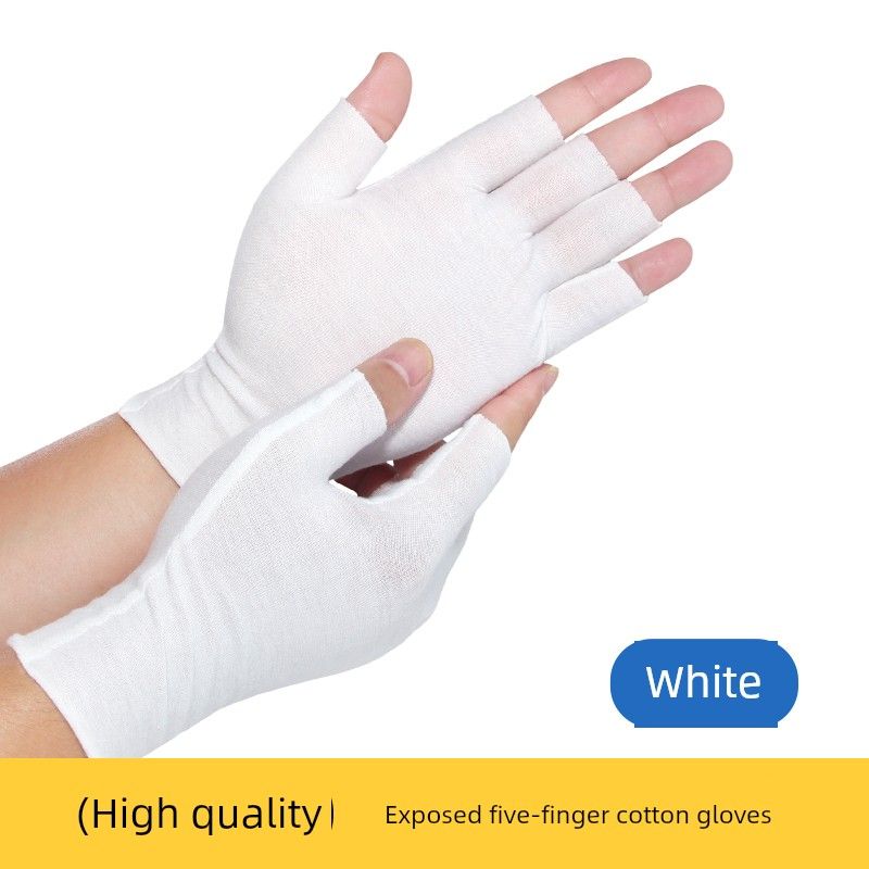 

Перчатки для тату, открытые пять пальцев, полупалые, тонкие, мужские и женские, сенсорные, защита от солнца, маскировка ожогов и шрамов, защита запястья White [Dew five fingers] 5 pairs One size