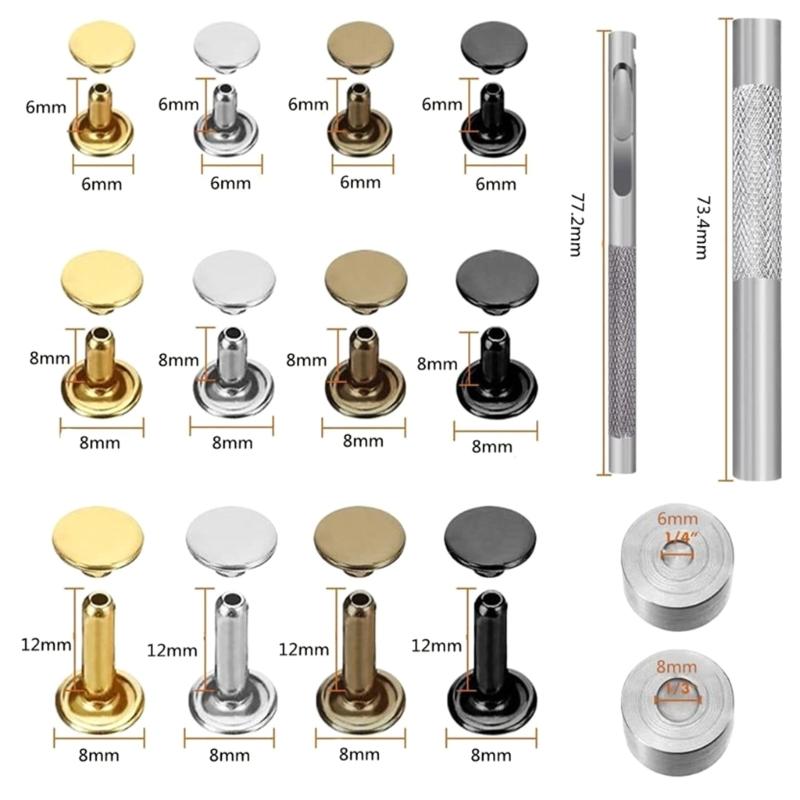 480 Sets 4 Colors Leather Rivets, Double Caps Brass Rivets with Punch Pliers and 3Pcs Install Tools for Leather Crafts