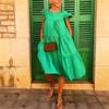 Women Dress Short Sleeve Pleated Long Dresses Fashion Bohemian Dress Solid Loose Summer Dresses