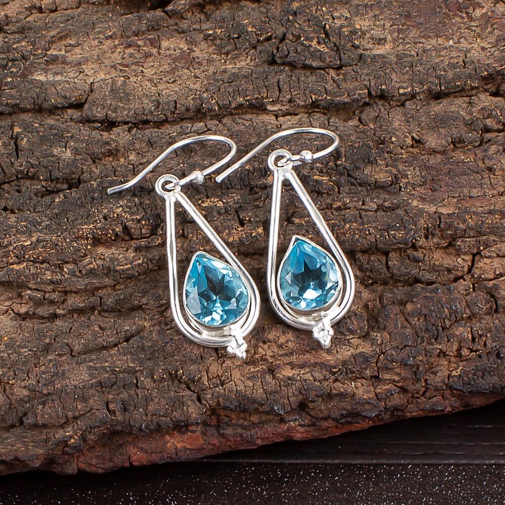 

For Gift Sky Blue Topaz Gemstone 925 Sterling Silver Jewelry Handmade Earrings EE-14-4