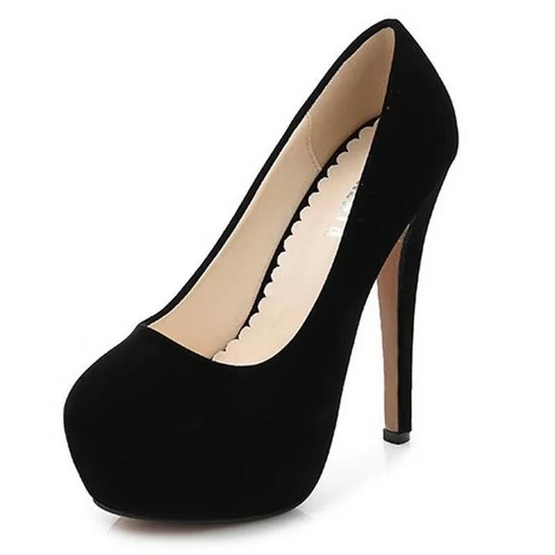 

Women Flocks High Heel Shoes Platform Round Toe Single Shoes Office Nightclub Party Wedding Catwalk Women Pumps Zapatos De Mujer 39 чорний