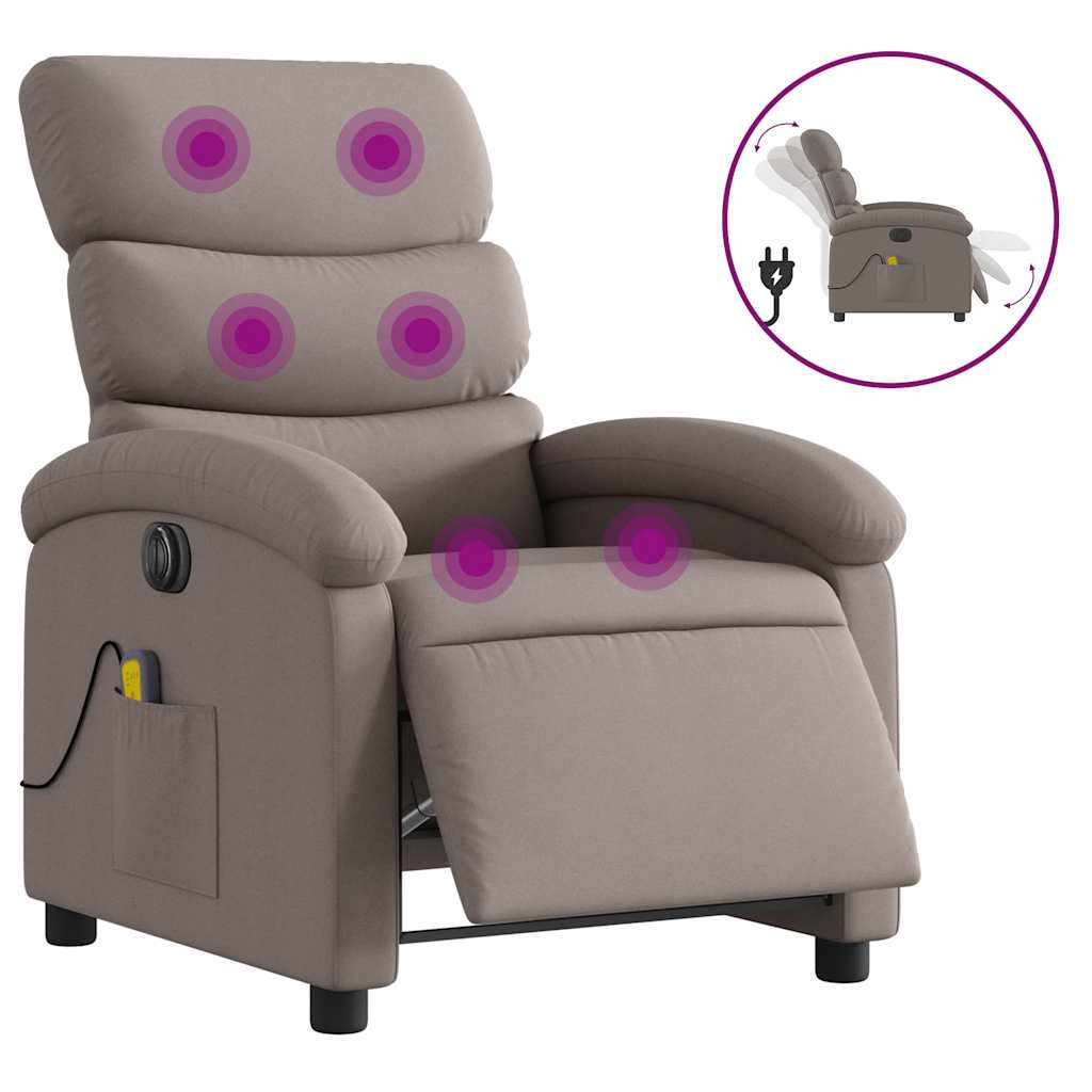 Vidaxl Rozkładany Fotel Masujący, Elektryczny, Kolor Taupe, Tkanina