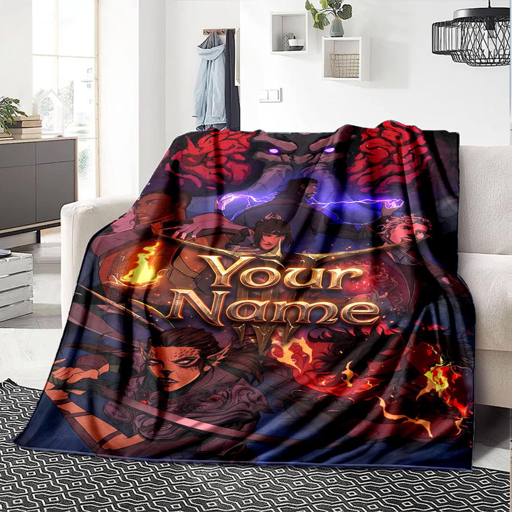 1pc baldurs gate Blanket with Custom Name, Gift, for Men and Women, Soft Blanket, Good for Sofa Bed Couch Travel, Lightweight Flannel Blanket