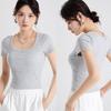 Women's Cropped Square Neck Short-Sleeve T-Shirt with Chest Pads - Trendy & Versatile Navel-Baring Top