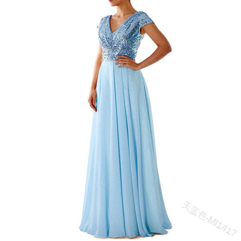 2026 V-Neck Sleeveless Sequin Chiffon Evening Dress for Women