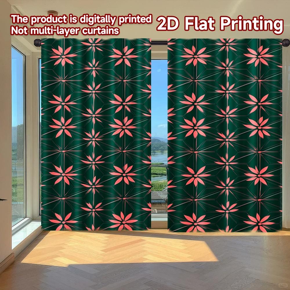 

2D FLAT PRINTING 2pcs Curtains (Without Rod) Geometric Shapes on Green New year Festival Creative Curtains Yarn Curtains Room 100*130 Rod Pocket 1pcs