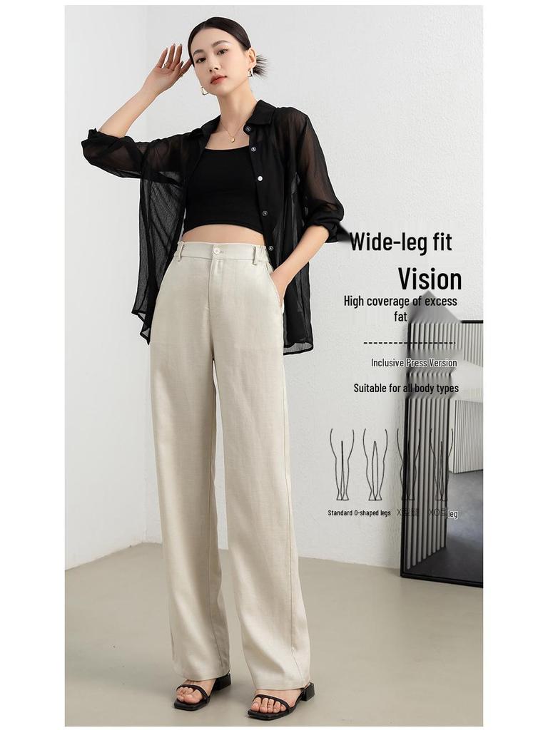 Guang Mei Women's Breathable Linen Wide-Leg Petite Pants - Summer Casual Drape Tencel 2026