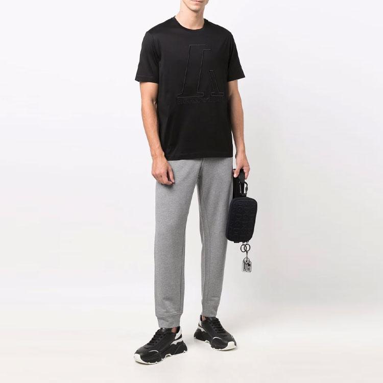 Emporio Armani FW21 Logo Embroidered Solid Color Crew Neck Short Sleeve T-Shirt Men Tops Black 6K1T6R-1JQ3Z-0999