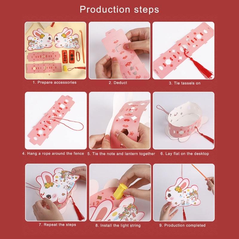 Handmade Florals Paper Lamp Set Traditional Chinese Craft Supplies LED Projection Portable for Chinese Festival