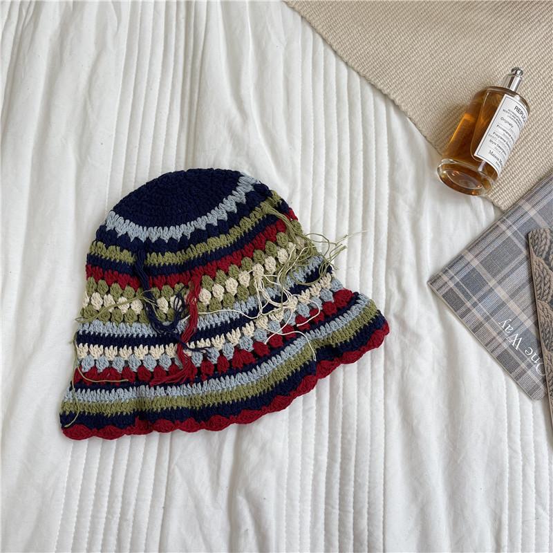 

Version Womens Of Cotton Thread Color Matching Striped Lace Fringed Fisherman Hat бордовий