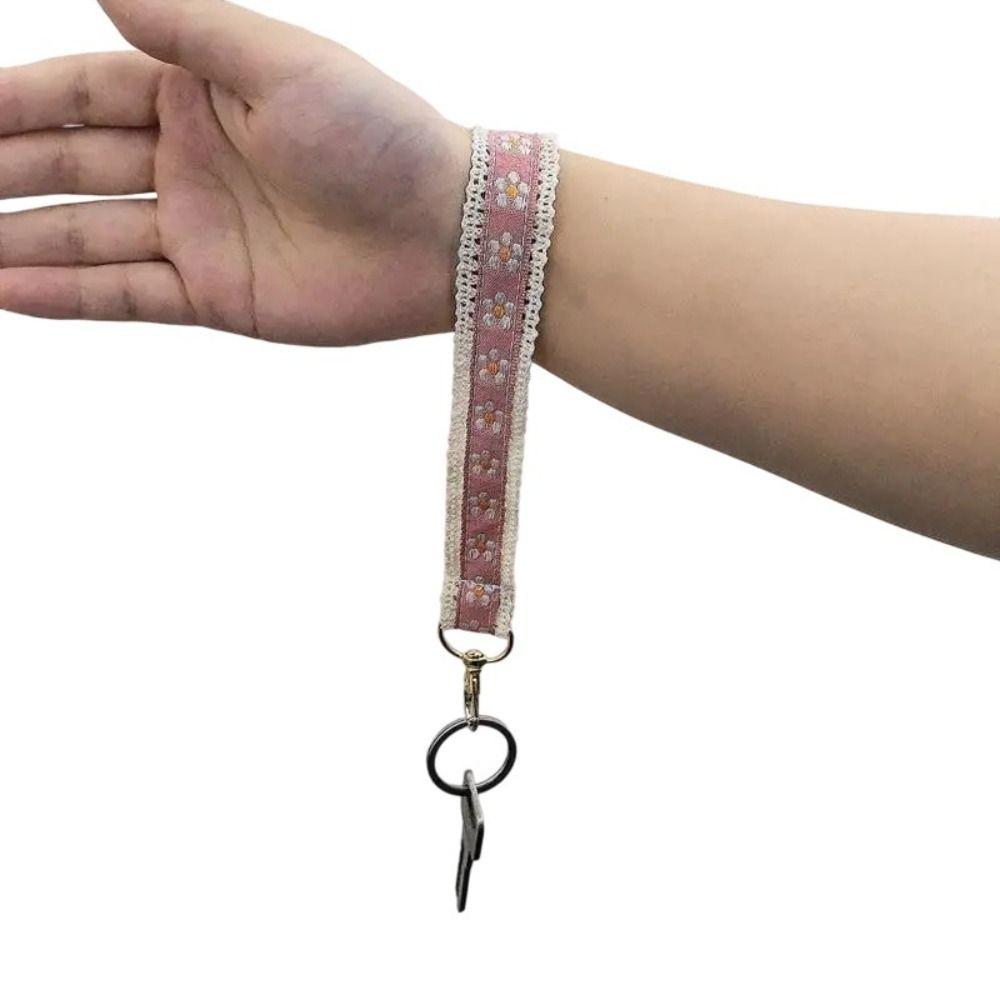 Colourful Lace Wrist Strap Anti-Lost Flower Keychain Sweet Bag Braided Rope Girls