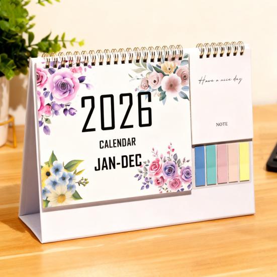 2026 Desk Calendar Small Standing Flip Desktop Calendar Jan. 2026 - Dec. 2026 12 Months Calender with Sticky Note