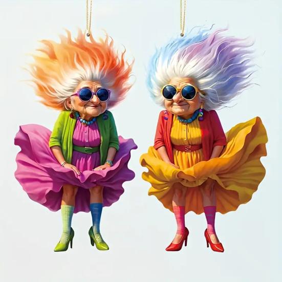 Akryl Bil Bakspeil Sjarm Fe Prinsesse/Gammel Dame Julepynt 2D Flat Auto Hengepynt til Juletre Bildekor